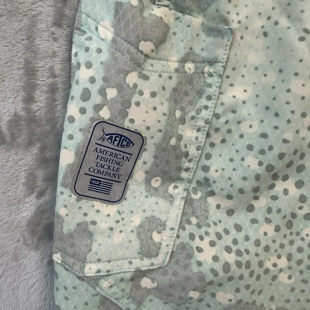 Aftco Swim Trunks Shorts‎ Size 28 Stretch Drawstring green Snake Skin Camouflage